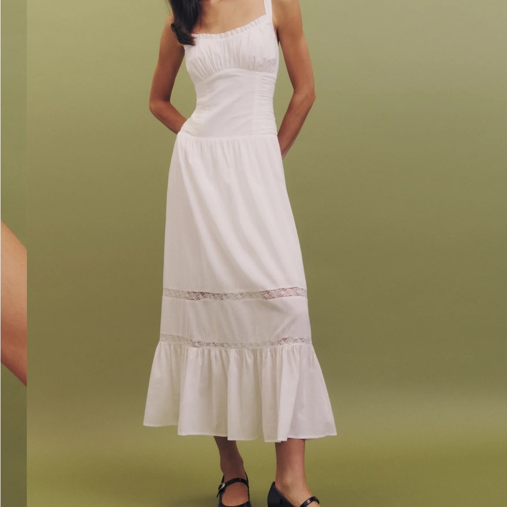 Reformation White Sleeveless Ruffled Bust Midi Dress - Picture 3 of 7
